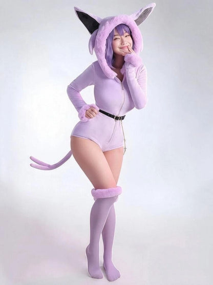 Anime Bunny Girl Cosplay Costume Set Purple Monster Hooded Plush Bodysuit 