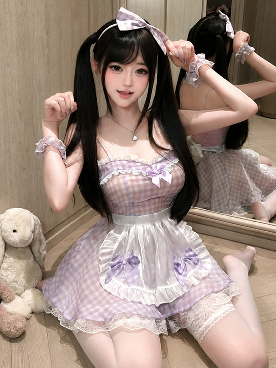Purple Plaid Maid Apron Dress