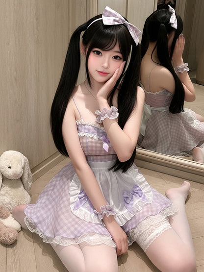 Purple Plaid Maid Apron Dress