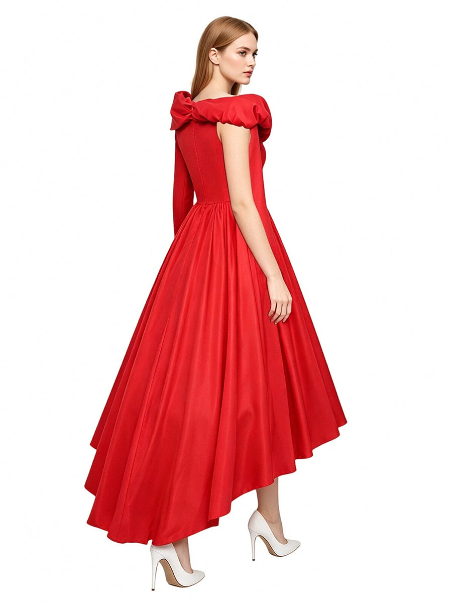Red One-Shoulder Evening Gown