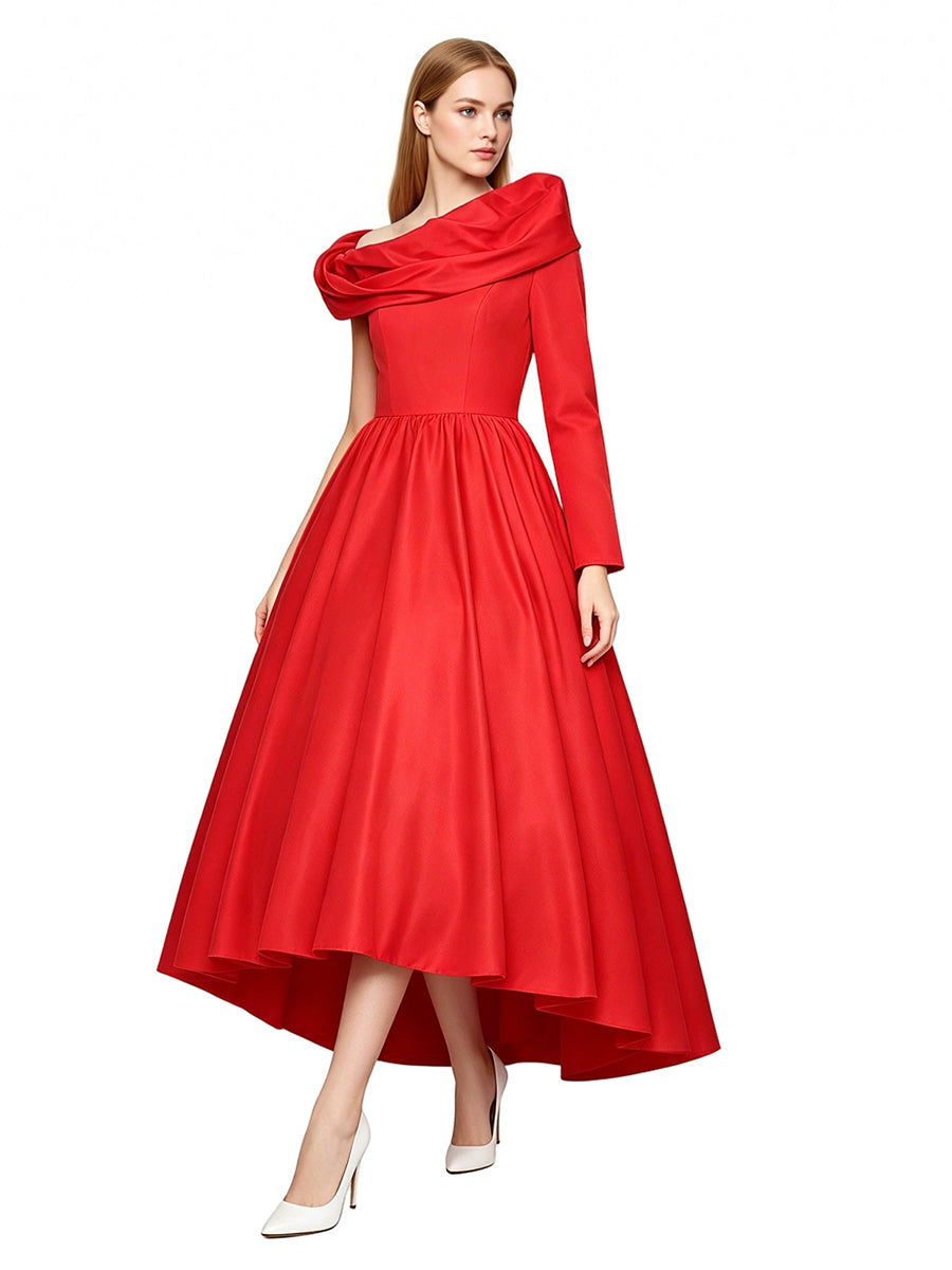 Red One-Shoulder Evening Gown