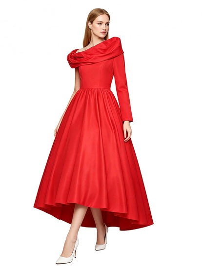Red One-Shoulder Evening Gown