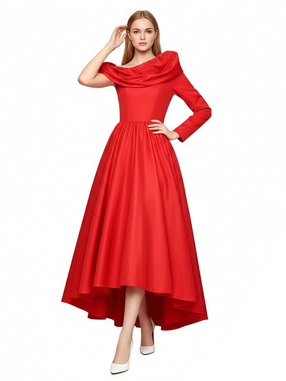Red One-Shoulder Evening Gown