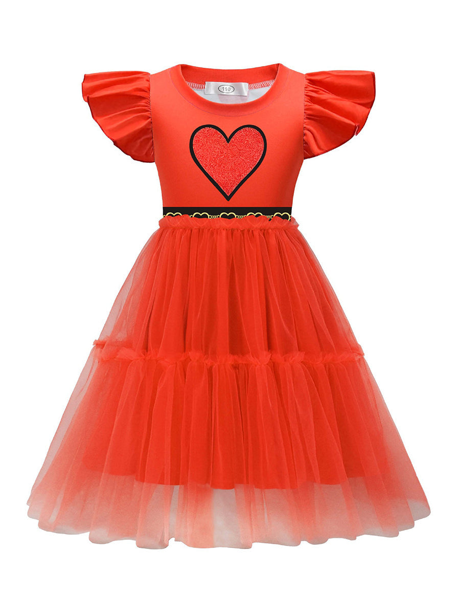 Red Princess Flutter Sleeve Tulle Dress