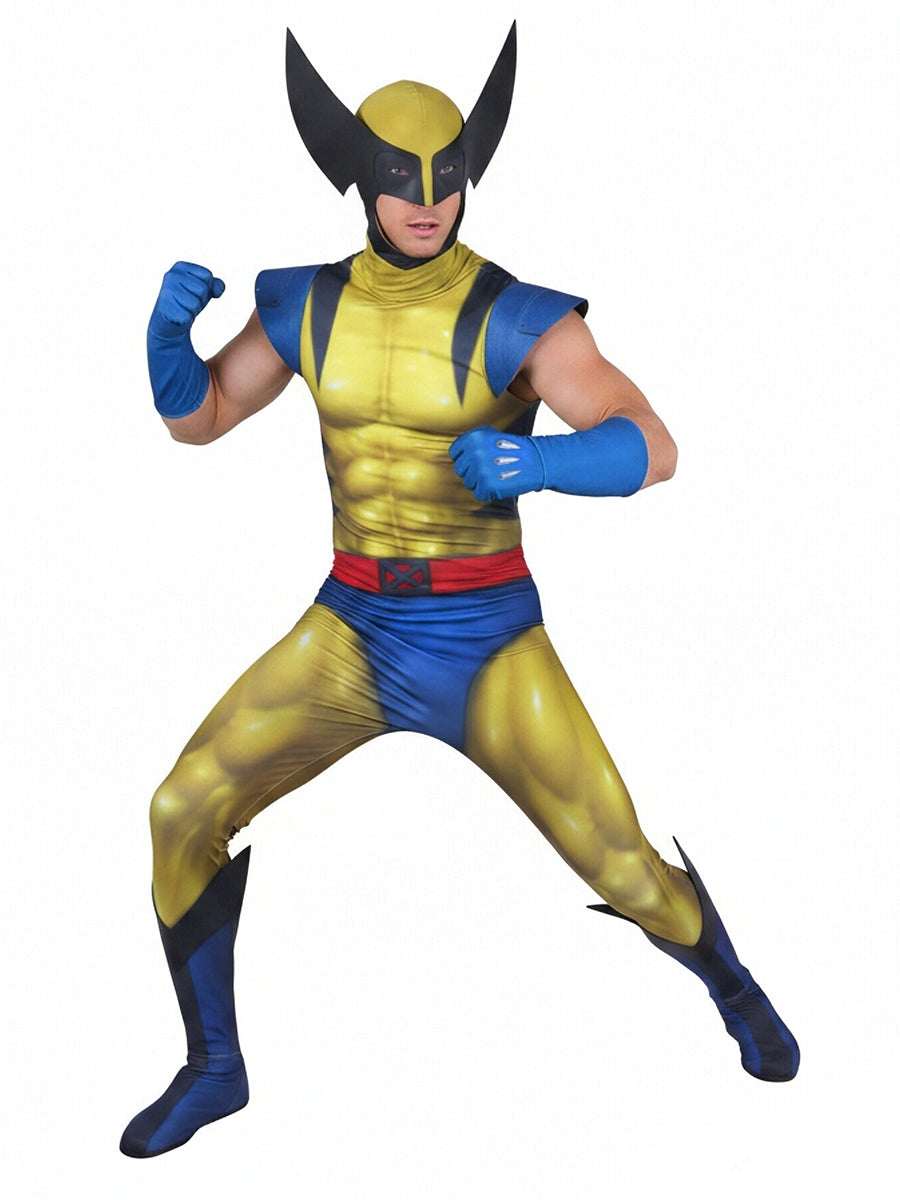 X-Men 97 Wolverine Costume Yellow Mutant Hero Full Body Muscle Print Jumpsuit