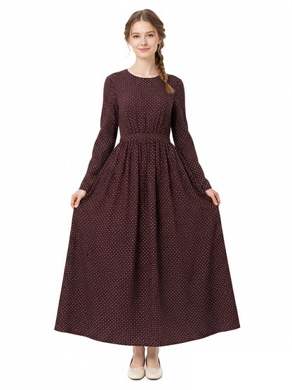 Little House on the Prairie Laura Ingalls Costume Retro Polka Dot Maxi Dress