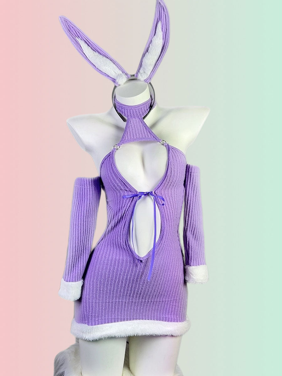 Rib Knit Cut Out Bunny Costume