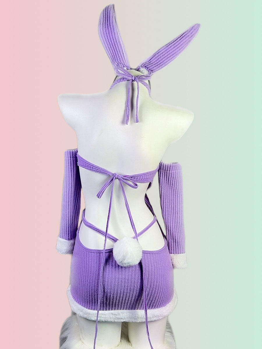 Rib Knit Cut Out Bunny Costume
