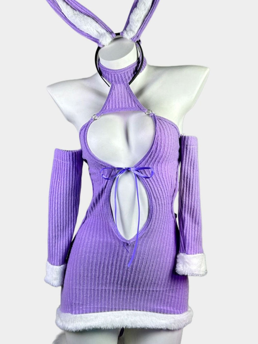 Rib Knit Cut Out Bunny Costume