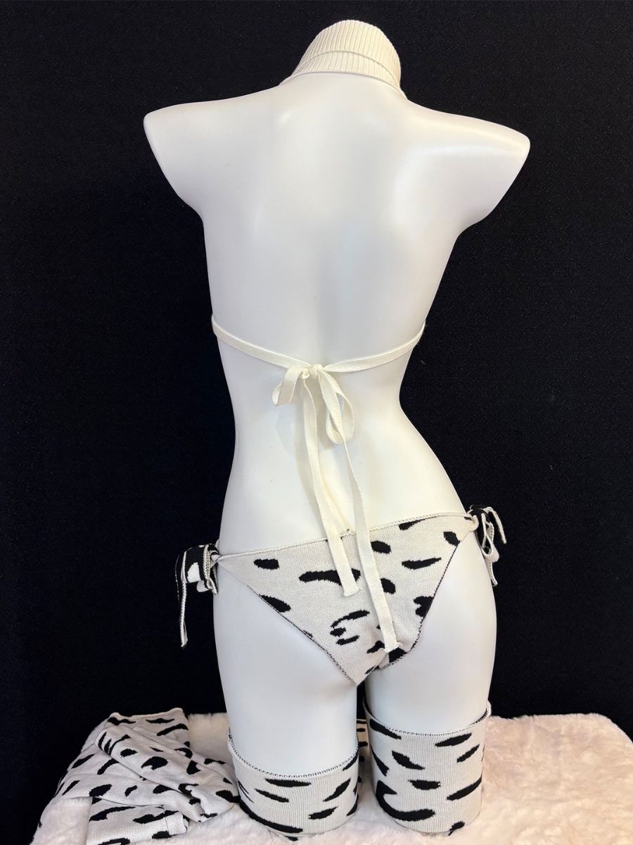 Rib Knit Cow Lingerie Set