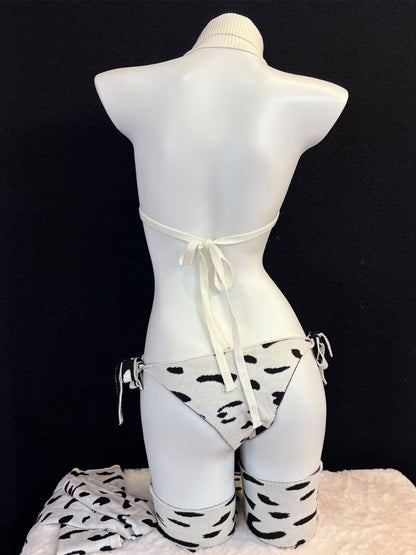 Rib Knit Cow Lingerie Set