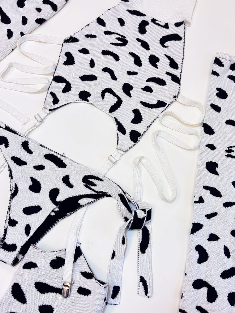 Rib Knit Cow Lingerie Set