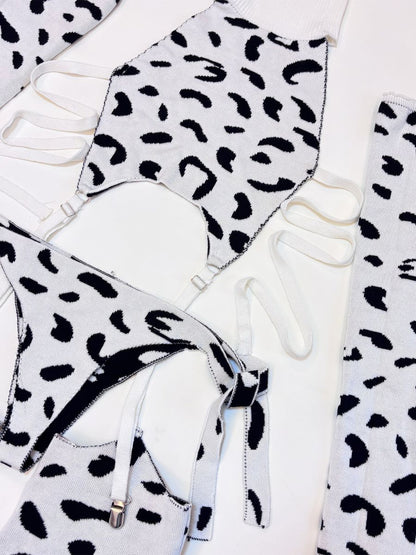 Rib Knit Cow Lingerie Set