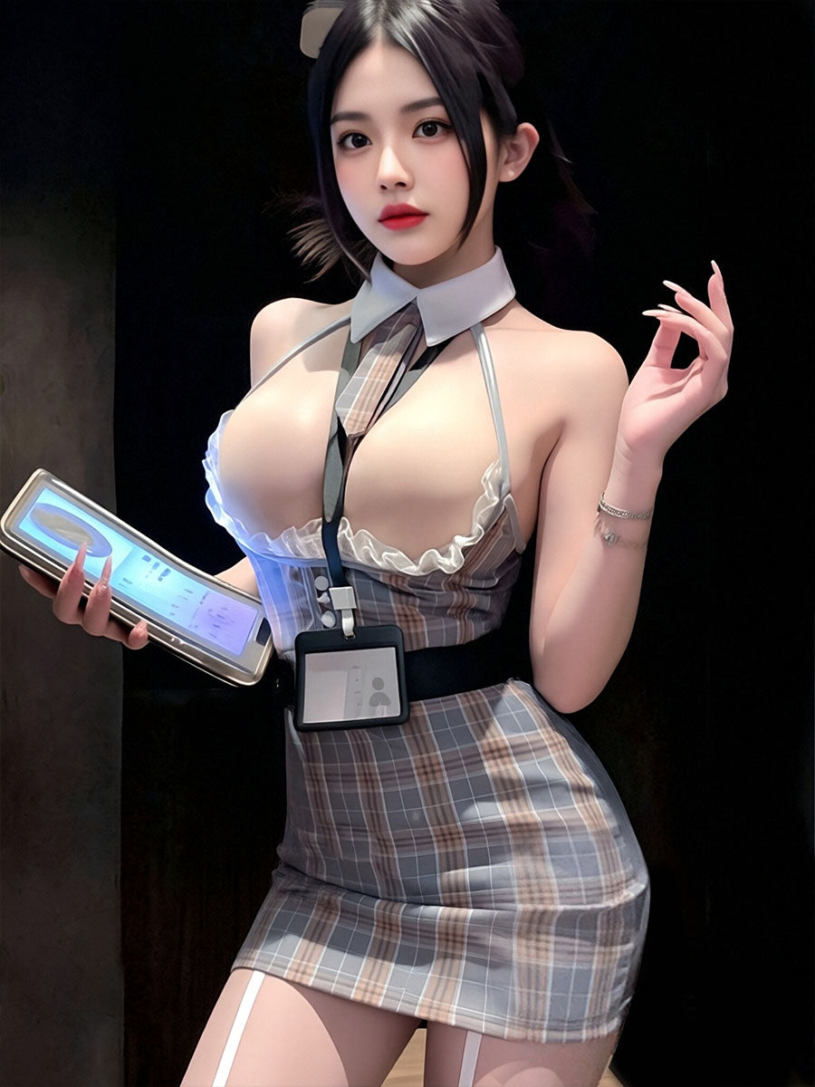 Secretary Plaid Cupless Bodycon Dress