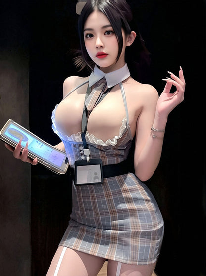 Secretary Plaid Cupless Bodycon Dress