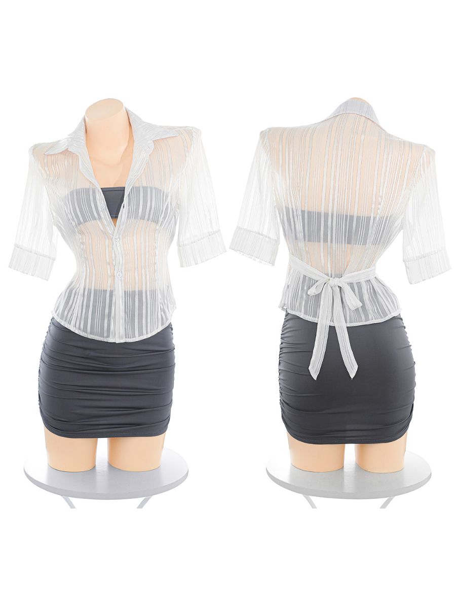 Secretary Ruched Mini Skirt Set