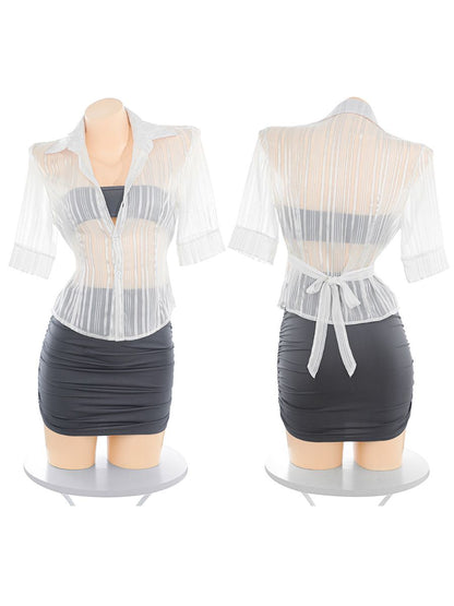 Secretary Ruched Mini Skirt Set