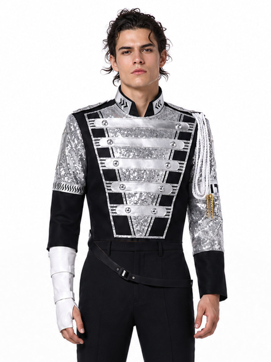 Michael Jackson Costume Black Sequin Pop Star Military Jacket with Gloves