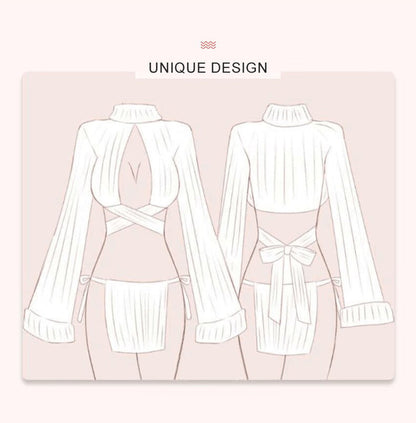 Sexy Fox Cosplay Outfit Anime Animal Costume Two Piece White Rib Knit Lingerie Set