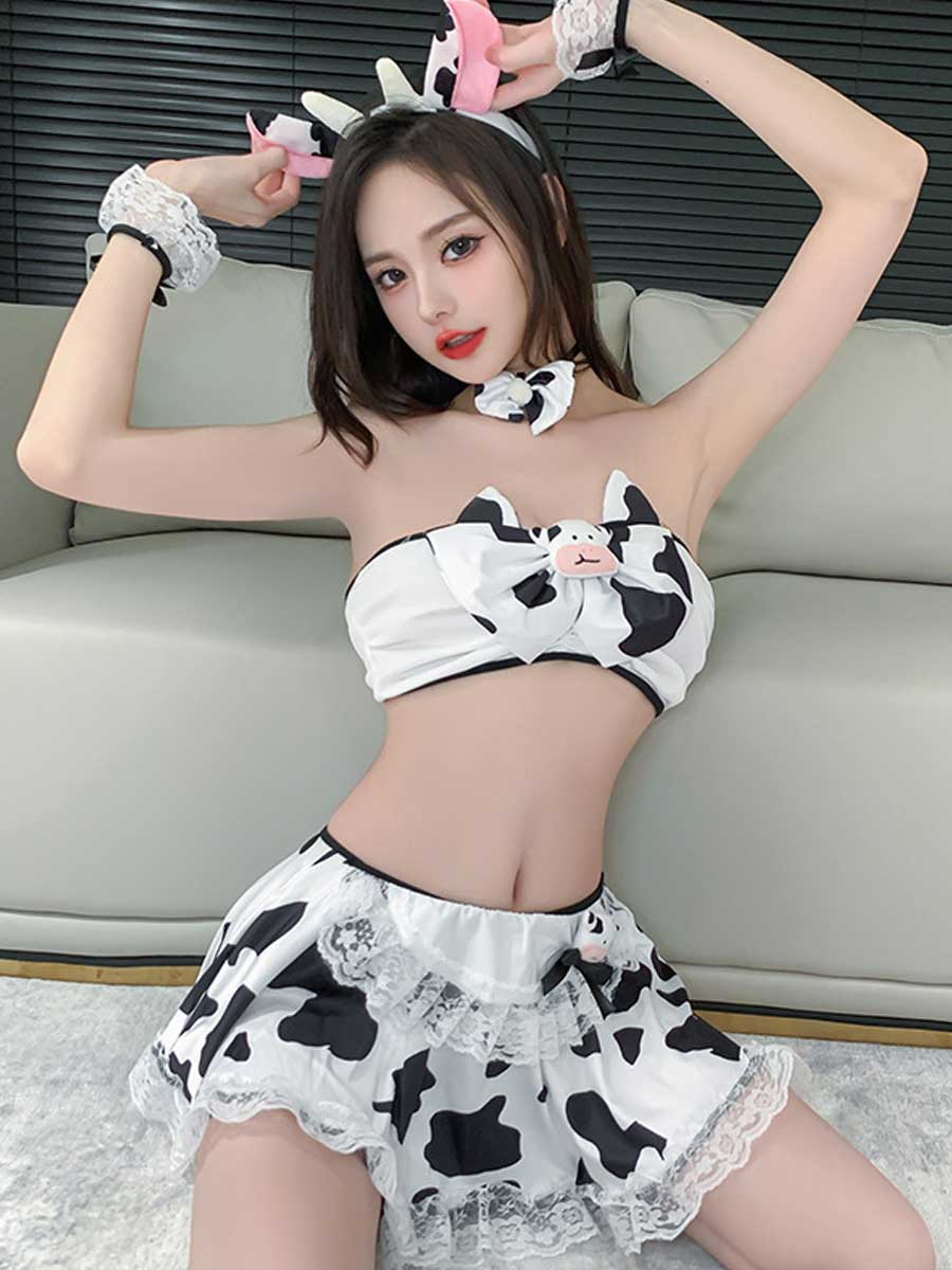 Anime Cow Mini Skirt Set