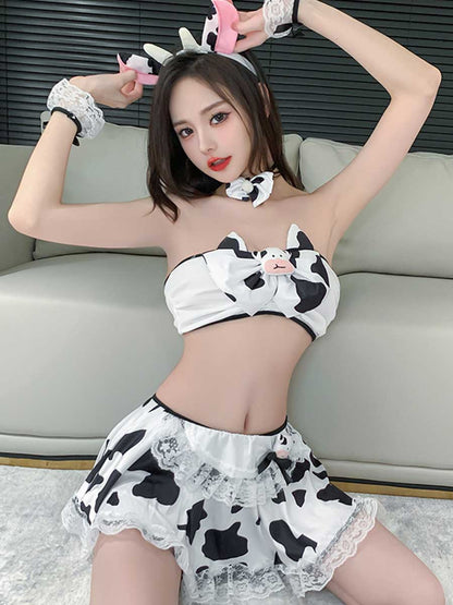 Anime Cow Mini Skirt Set