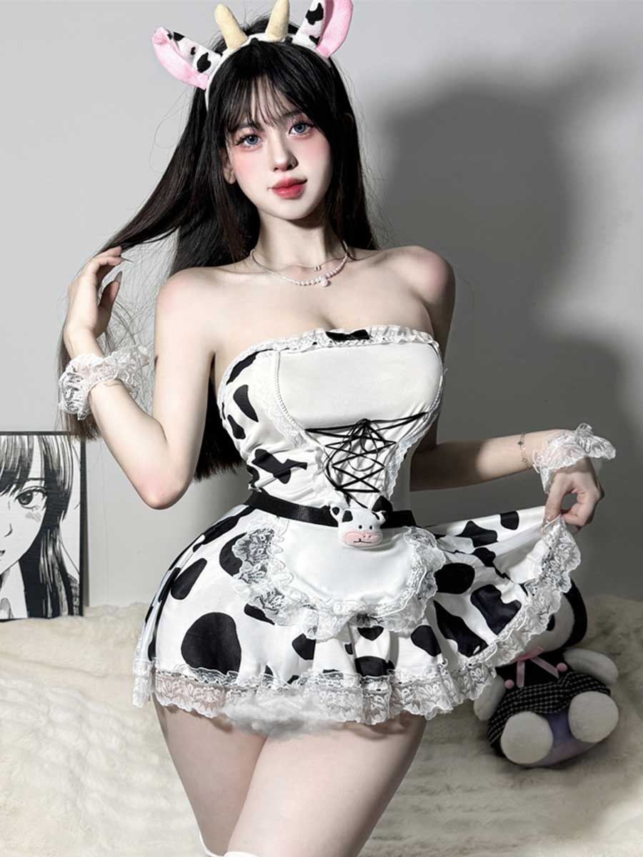 Cow Maid Cosplay Mini Dress