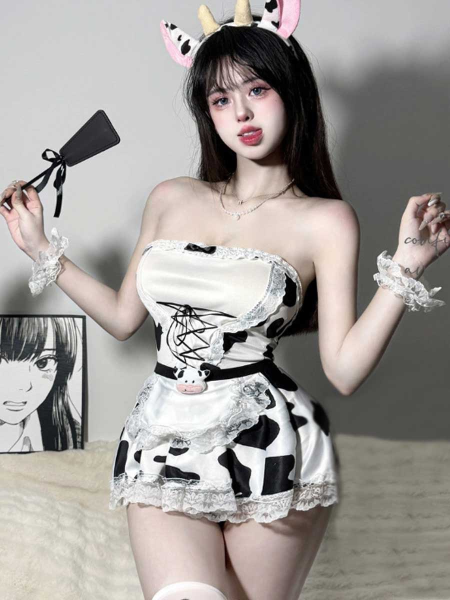 Cow Maid Cosplay Mini Dress