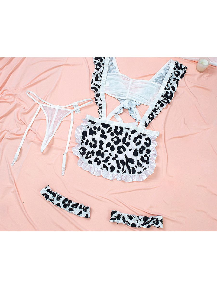 Cow Print Maid Garter Lingerie Set