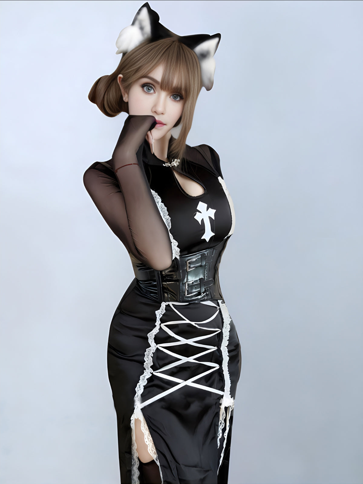 High Slit Nun Cosplay Maxi Dress