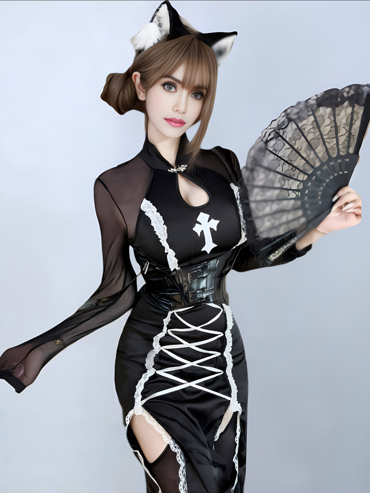High Slit Nun Cosplay Maxi Dress