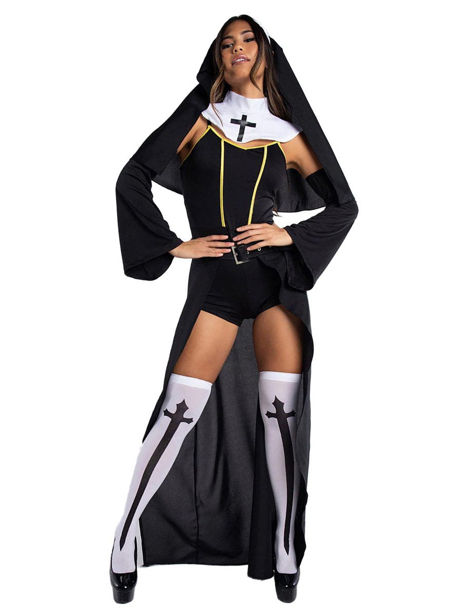 Sister Nun Cosplay Bodysuit with Open Skirt
