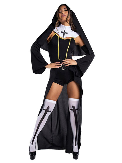 Sister Nun Cosplay Bodysuit with Open Skirt