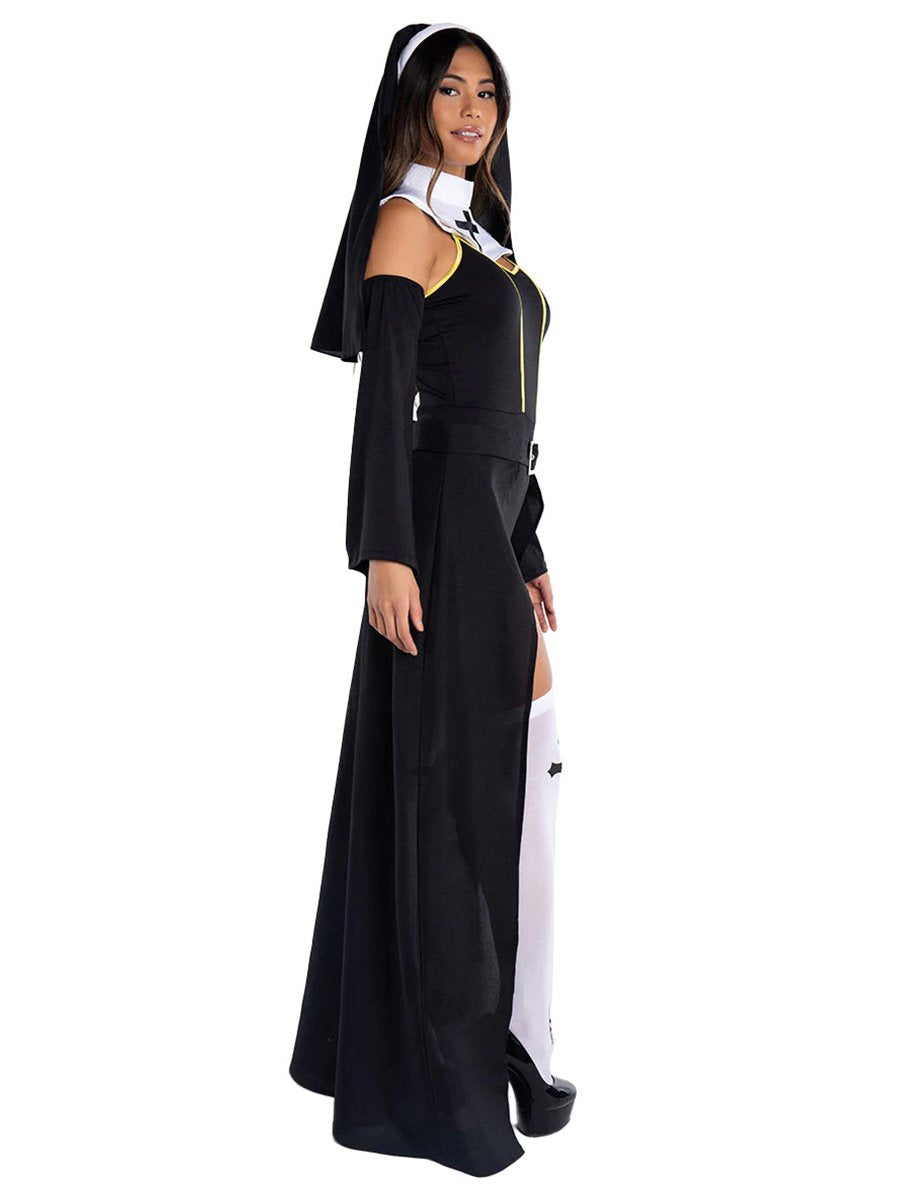 Sister Nun Cosplay Bodysuit with Open Skirt