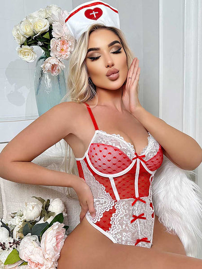 Sexy Lace Nurse Teddy Lingerie