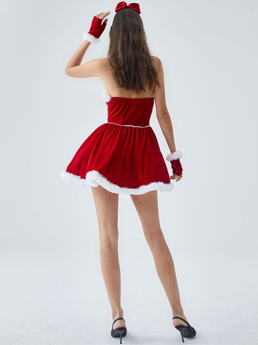 Velvet Christmas Mini Dress with Shawl