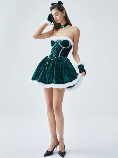 Velvet Christmas Mini Dress with Shawl