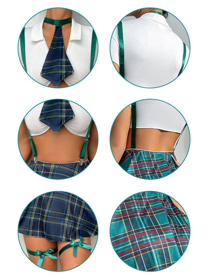 Plaid Suspender Top and Skirt Uniform