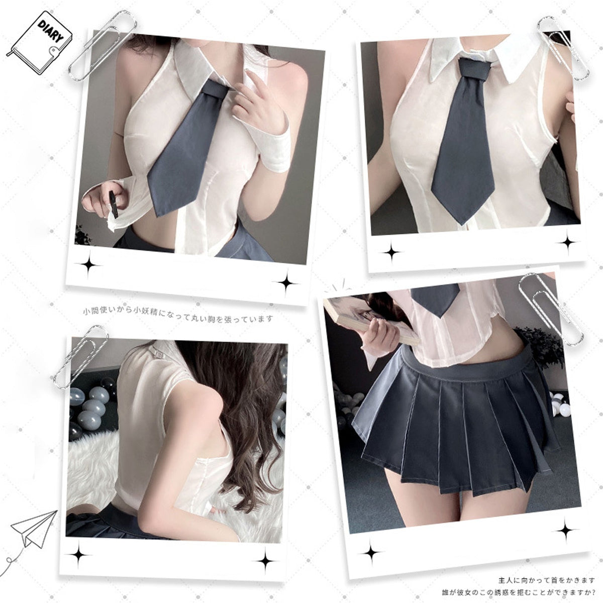 Sheer Sleeveless Shirt and Pleated Skirt