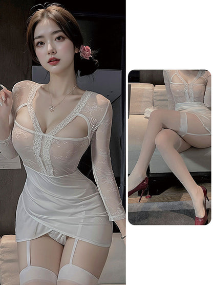 Lace Cut Out Secretary Bodycon Dress