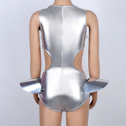 Sexy Space Cadet Costume Adult Astronaut Cosplay Costume Metallic Silver Rave Outfit