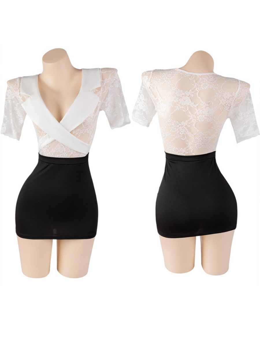 Sheer Lace Secretary Bodycon Dress