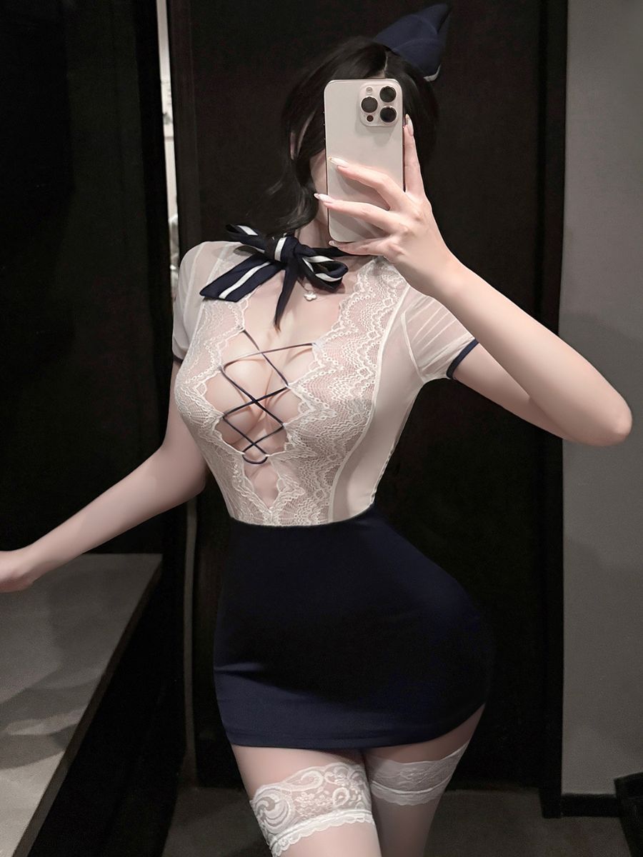 Sheer White Lace Air Hostess Costume