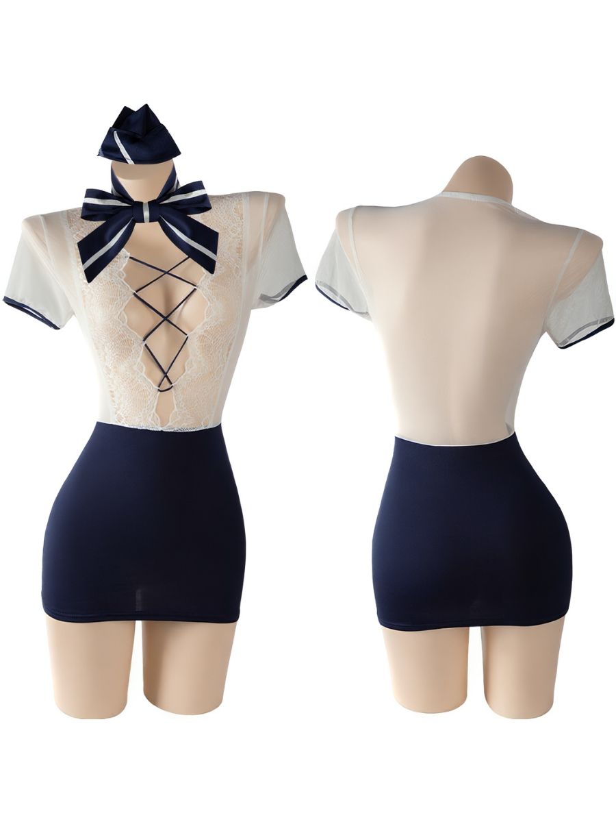 Sheer White Lace Air Hostess Costume
