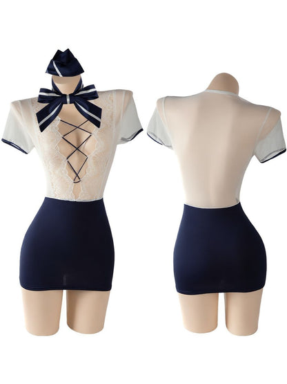Sheer White Lace Air Hostess Costume