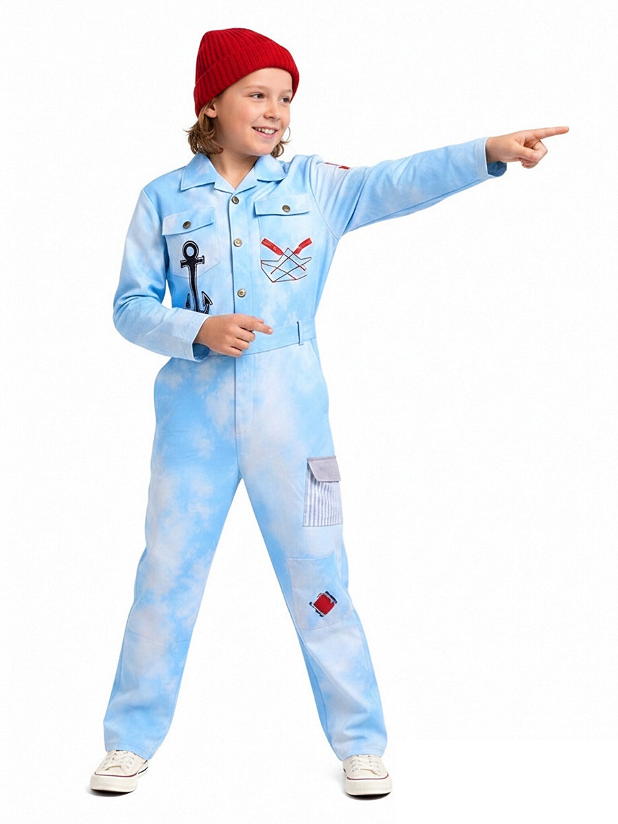 Sky Blue Tie-Dye Nautical Jumpsuit