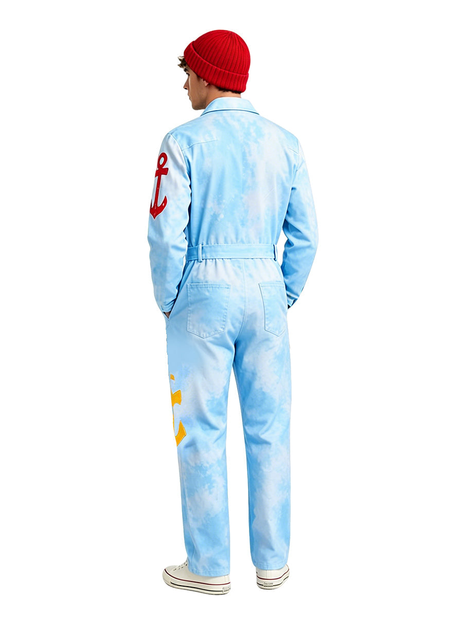 Sky Blue Tie-Dye Nautical Jumpsuit