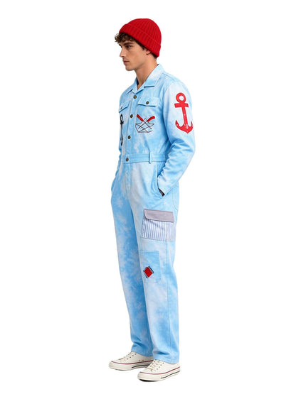 Sky Blue Tie-Dye Nautical Jumpsuit