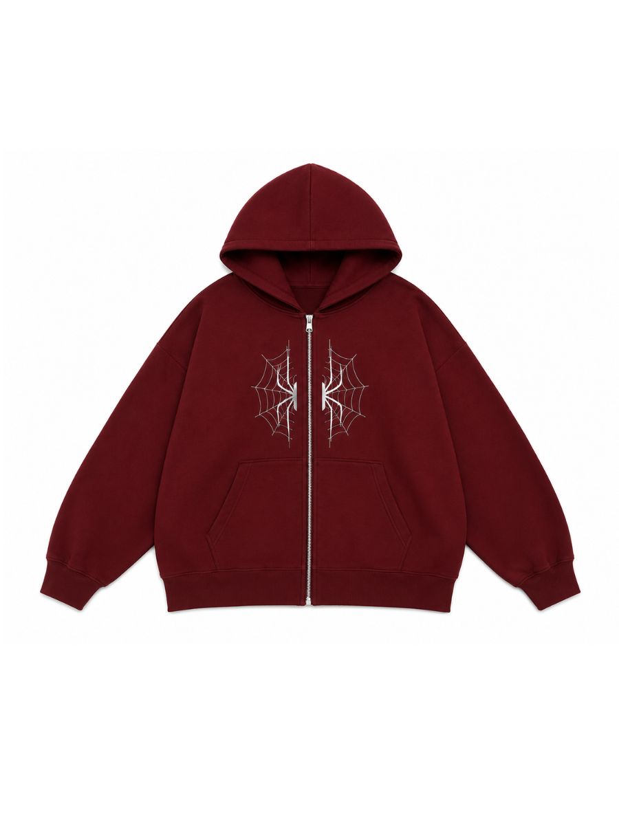 Spider Web Graphic Zip-Up Hoodie
