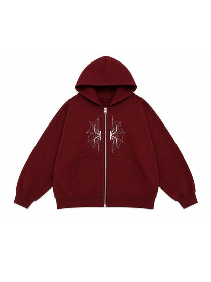 Spider Web Graphic Zip-Up Hoodie