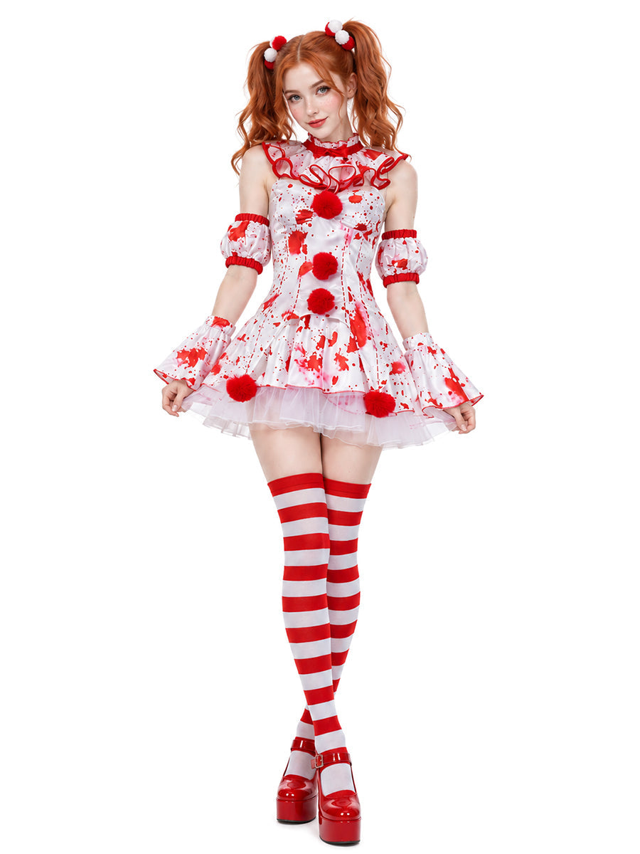 Inspired Terrifier Art the Clown Costume Red Splattered Clown Mini Dress 